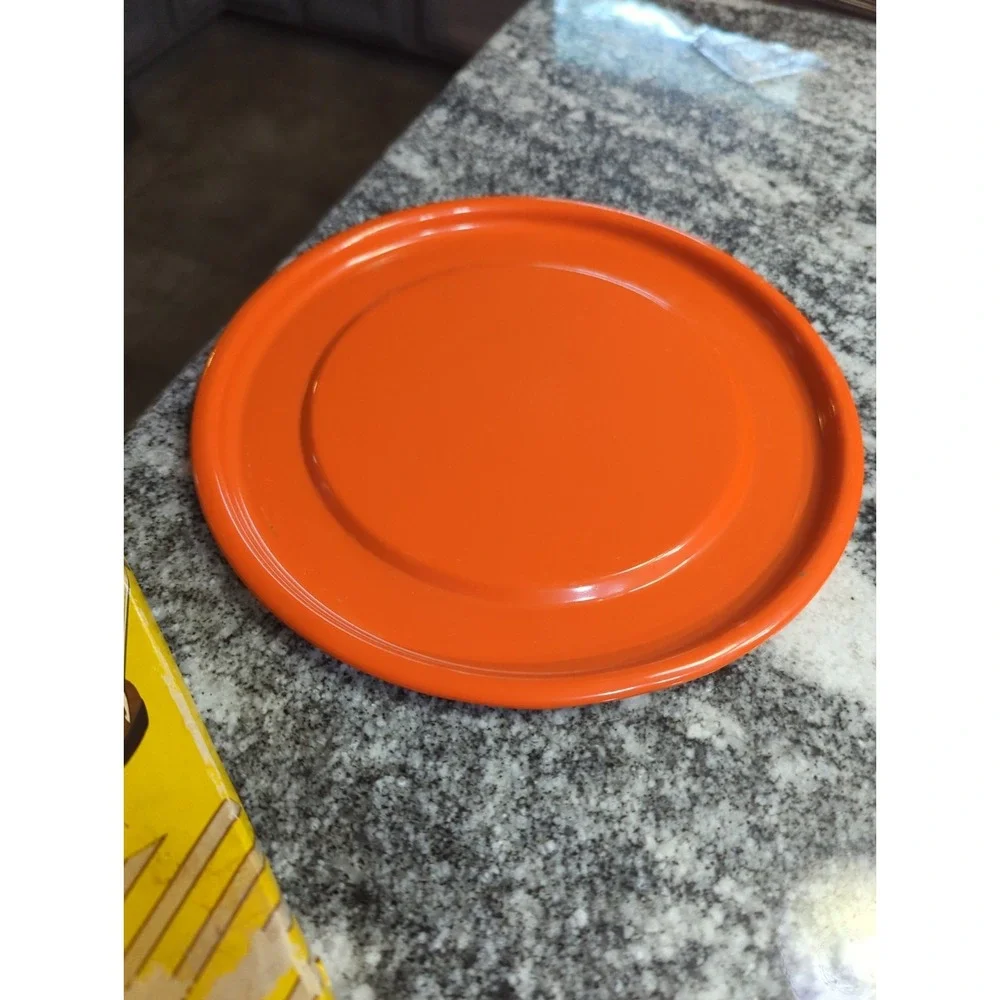 Vintage Mid Century Modern Orange Fondue Pot and 6 Pc Fork Set Kitchen Cookware